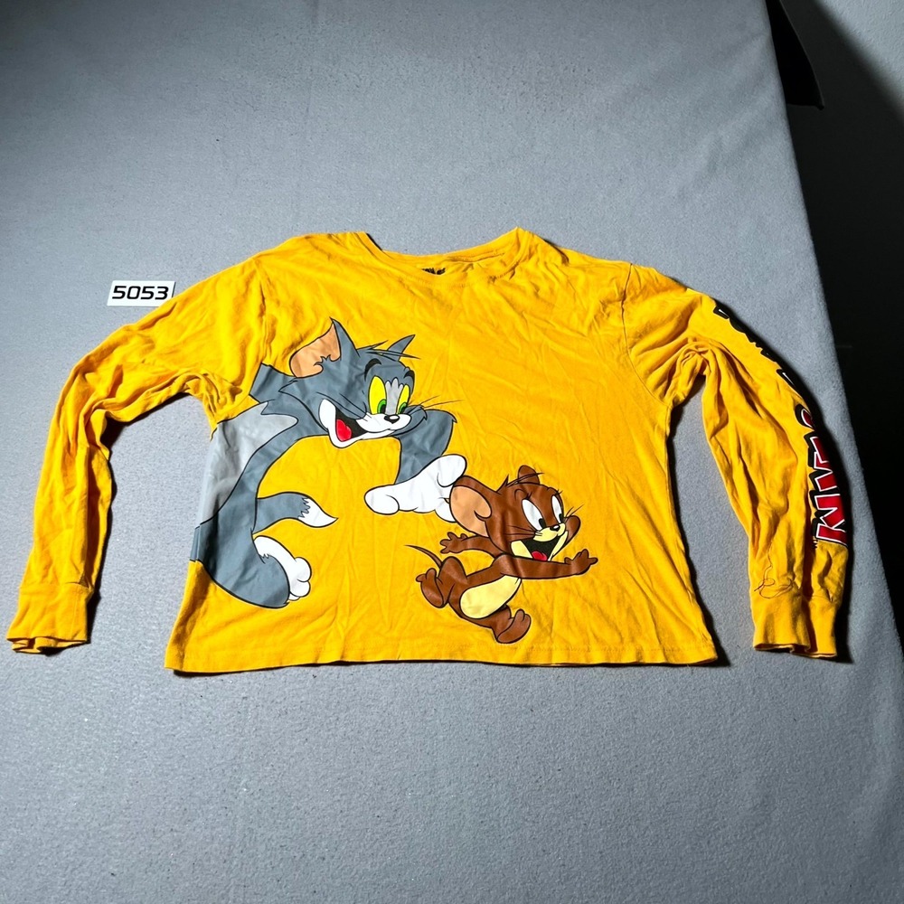 Tom & Jerry‎ Shirt Womens Medium Yellow Graphic Print Cotton Crew Neck Casual